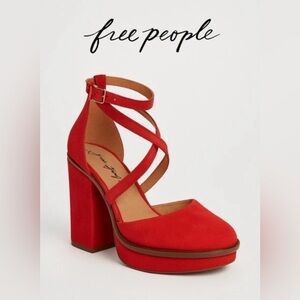 Free People Red Suede Platform Crisscross Ankle-Strap Heels